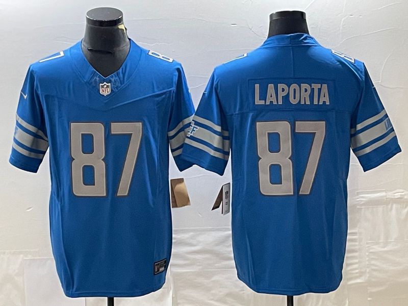 Men Detroit Lions 87 Laporta Blue 2023 Nike Vapor Limited NFL Jersey style 1